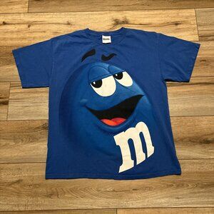 M & M Blue Graphic T Shirt Adult SZ LARGE M&M's World Mars Advertisement